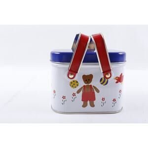 1980s Teddy Bear Tin Little Lunch Box Primary Colors Handles Cute Childhood Item